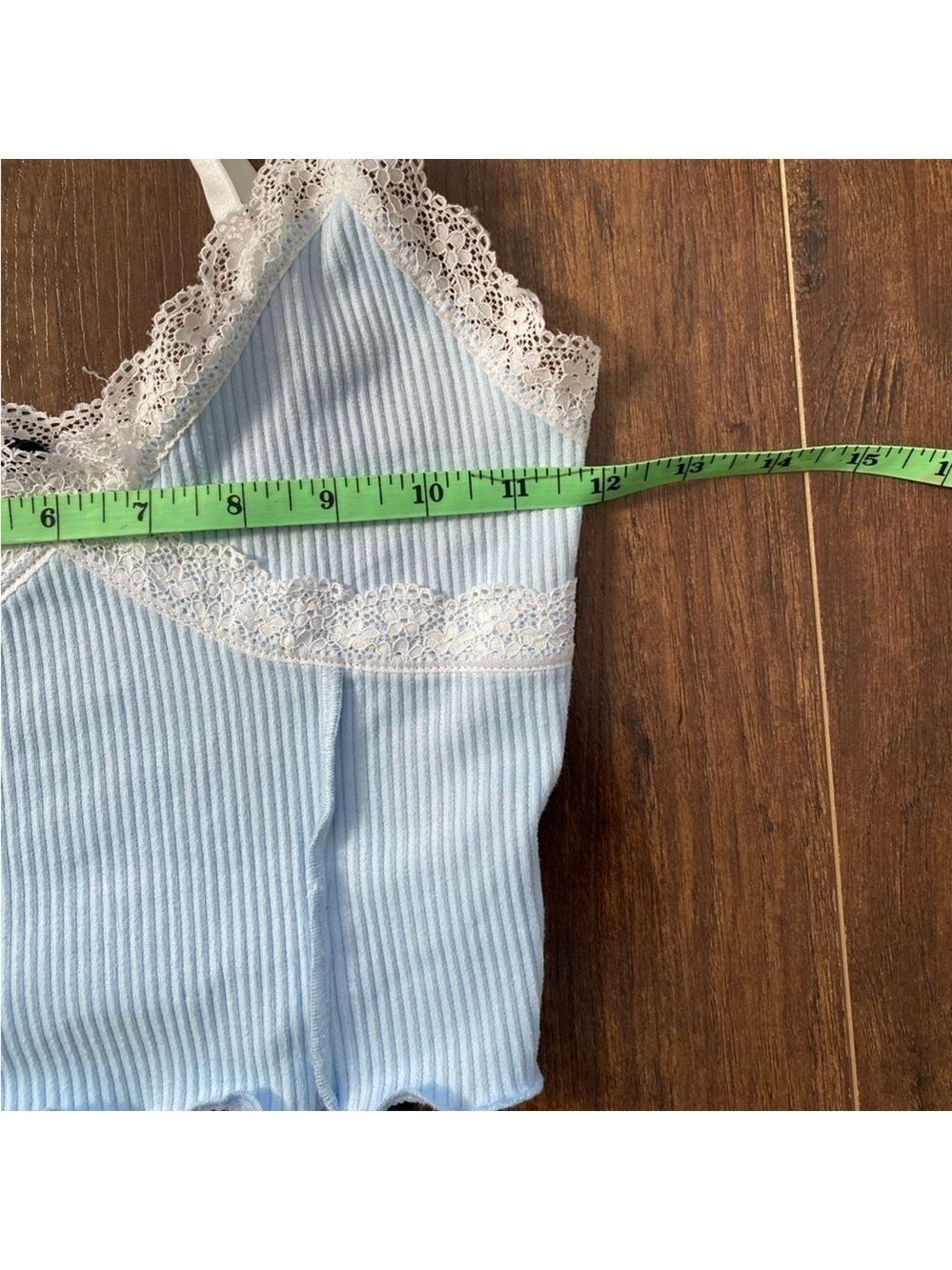 2/$10 Divided Light Blue with Off-White Lace Trim Cropped Tank Size XS - Picture 9 of 11